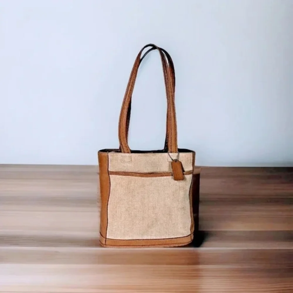 Coach 6122 Bleeker Tan Leather & Canvas Tote – Vintage, Made in USA EUC